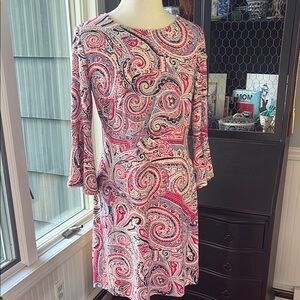 Tommy Hilfiger Pink and Black Paisley Long Sleeve Dress